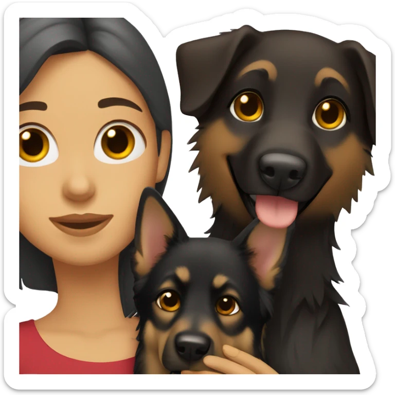 girl with long dark brown hair holding a dark long hair german shepherd  sticker