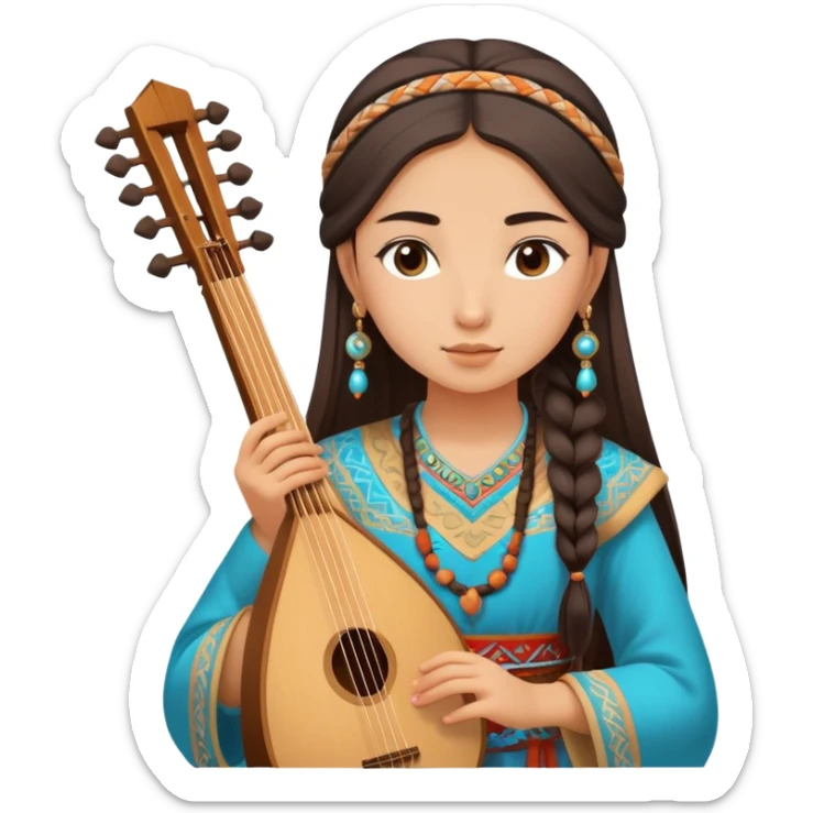 A Turkic girl with an ancient stringed musical instrument. In Turkic folk clothes sticker