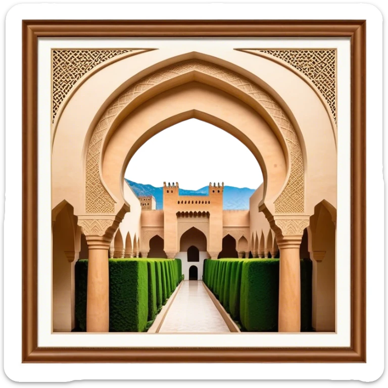 Realistic Alhambra de Granada Landmark Emoji, showcasing the Moorish palace’s intricate arches, geometric patterns, and historic fortress walls. sticker