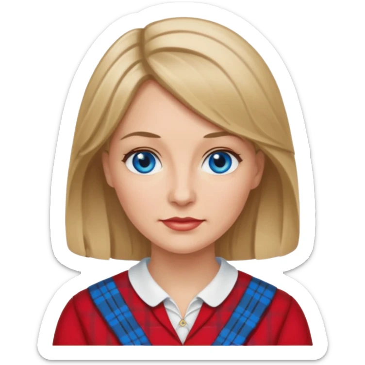 middle   aged female with Scottish red attire and dark blonde hair and blue eyes sticker