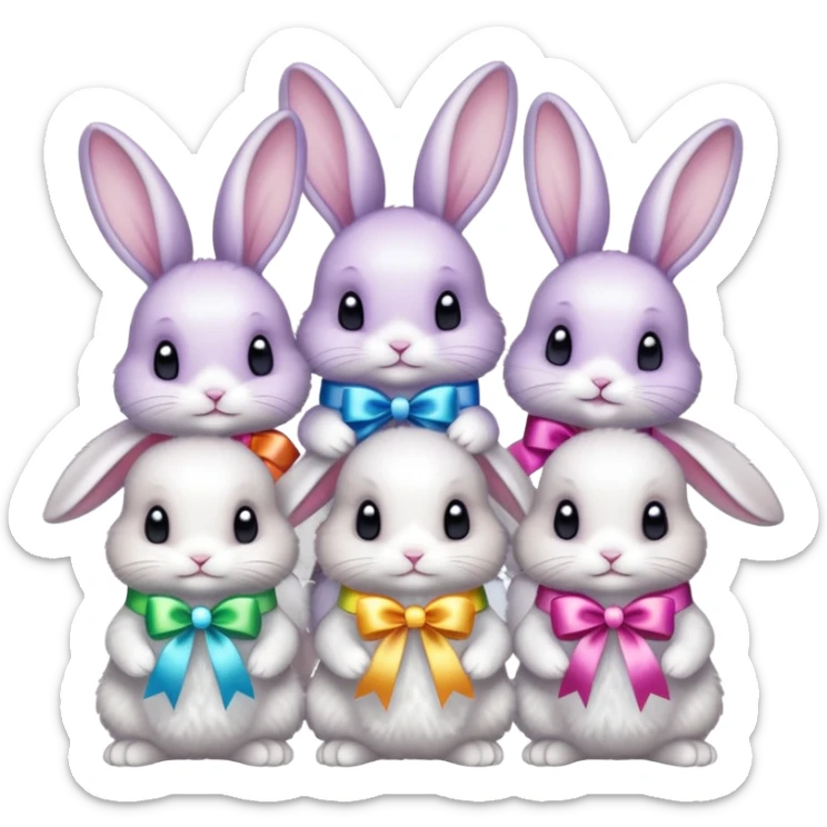 family of baby bunnies in line with ribbons holding crystals sticker