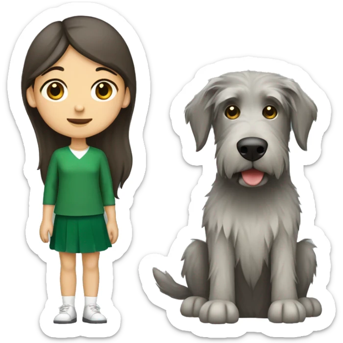 Dark Brown hair girl and Irish wolfhound dog sticker