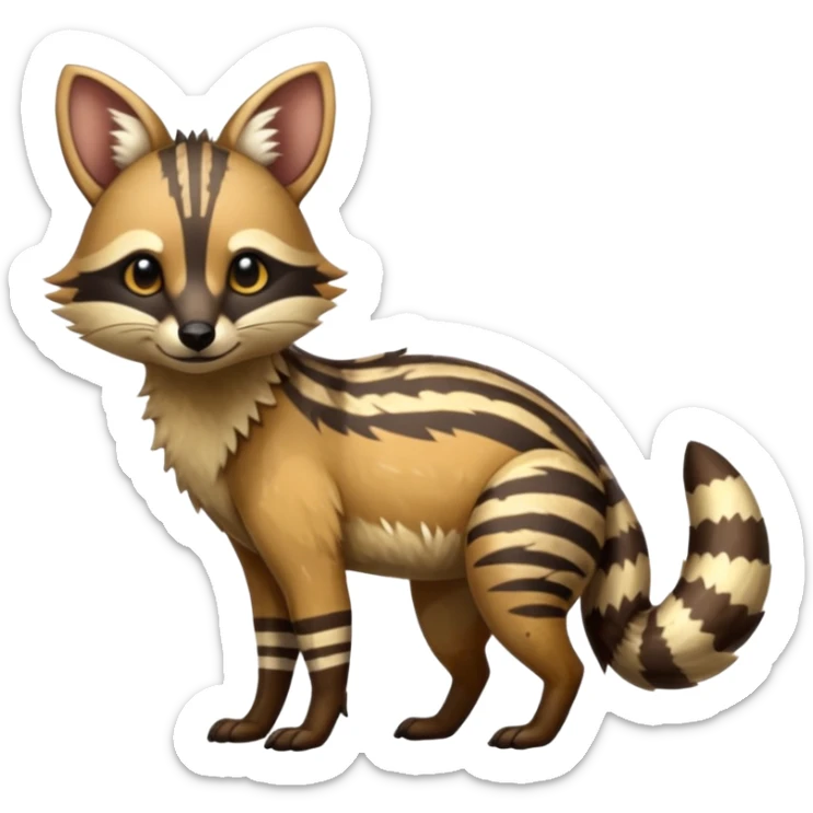 Shiny Glossy Aardwolf-Maned-Numbat-Tanuki-Genet-Bobcat-fusion-animal-hybrid-creature, full body sticker