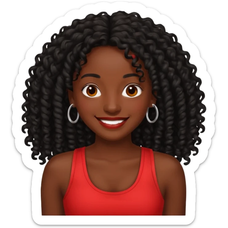 Rozonda Chilli Thomas dark skin long black curly hair, red tank top sticker