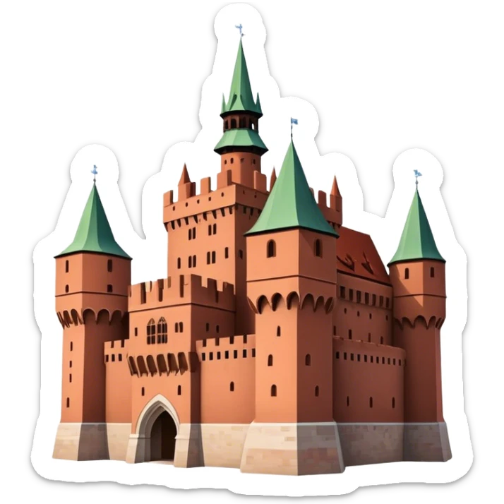 Cinematic Realistic Malbork Castle Landmark Emoji, depicted as an imposing medieval fortress rendered with rich detail and dramatic, historic lighting. sticker