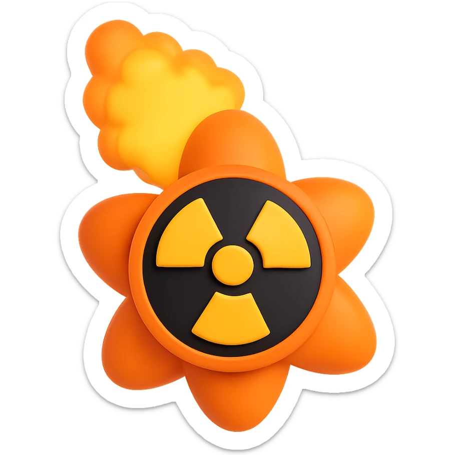Add a radioactive symbol to the nuke symbol in 3D emoji style, with no background. sticker