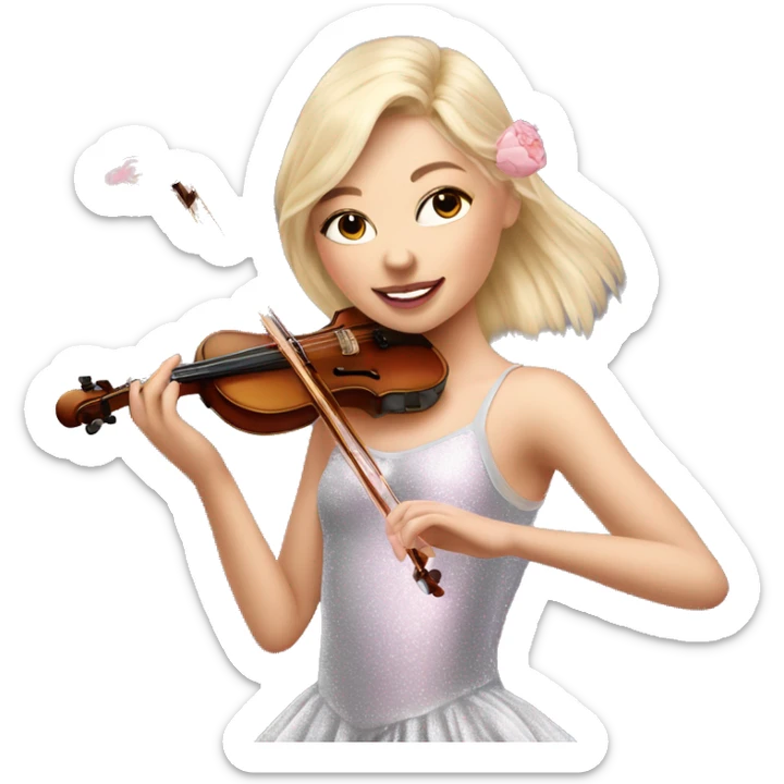 ballet blonde with skin girl with soft pastel tutu playing violin with peonies and sparkles realistic coquette sticker