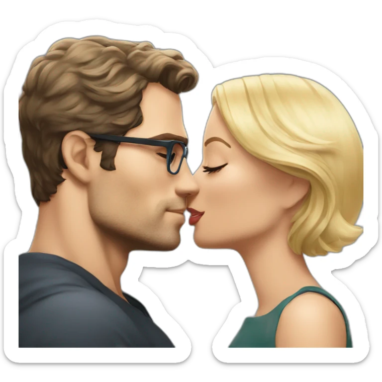 Henry Cavill kissing blond woman with very short hair and glasses sticker