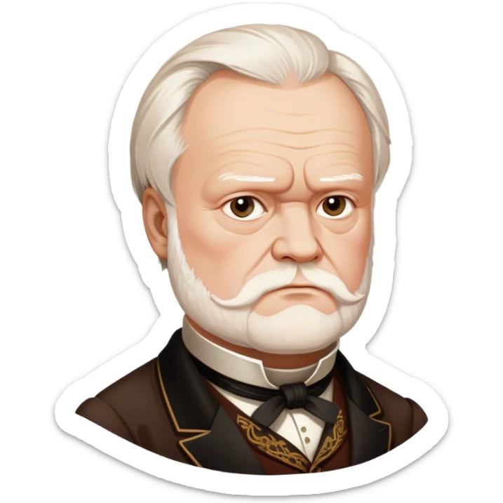 Cinematic Realistic portrait of Victor Hugo, shown as an iconic writer with intense, thoughtful eyes and richly detailed 19th‑century attire, rendered in warm, literary lighting that captures his creative spirit sticker