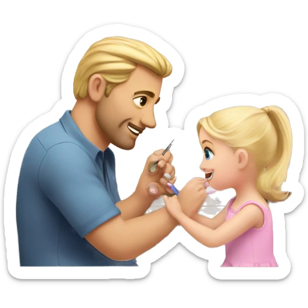 blonde babydaughter gives blonde dad a manicure sticker