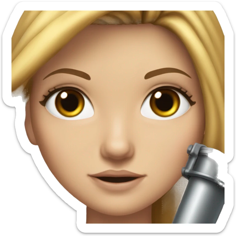 a white girl with brown hair and blonde highlights on the front of her hair with massive eyelashes wearing a crop top and skirt with vanses holding a giant bazooka  sticker