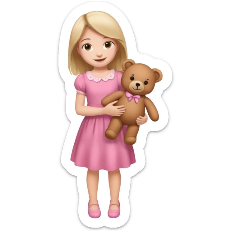 kid Girl in pink dress holding teddy bear, full body sticker