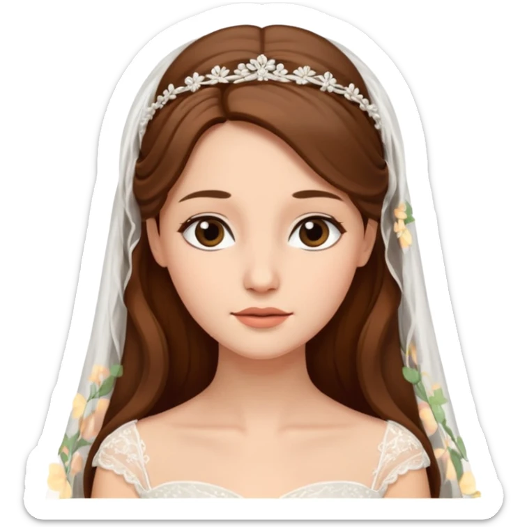 Blonde skin bride with a long veil with brown hair with a chin on her face sticker