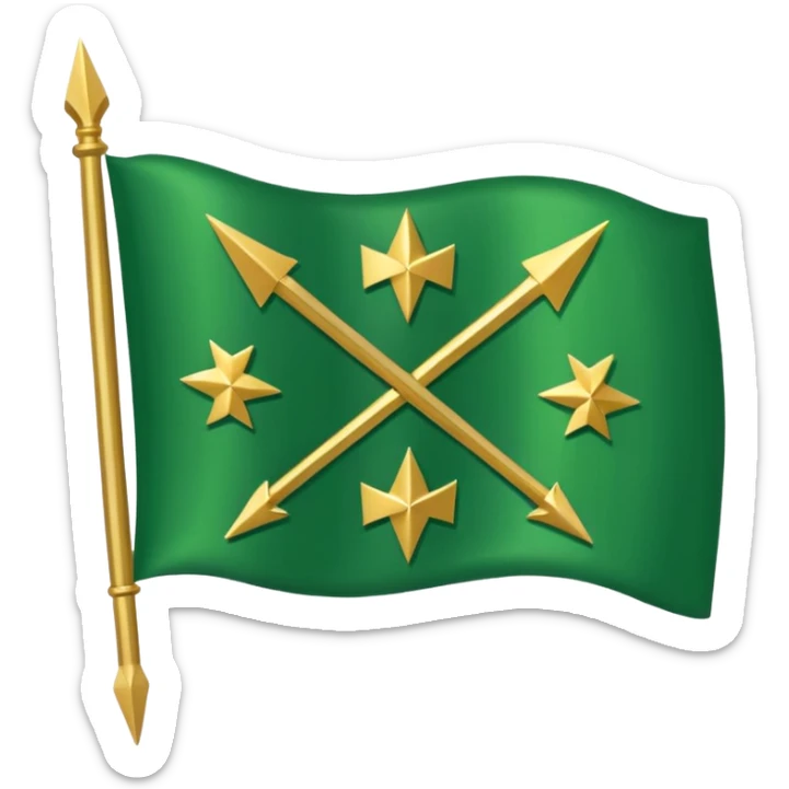The Circassian flag (or the Flag of Adygea) is the national flag of the Circassians. It has a green background with twelve gold stars forming an arc that looks like a bow. There are three crossed arrows in the center. sticker