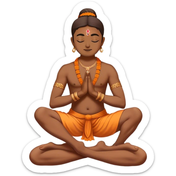 Hindu yogi standing on one feet with other feet on the knee of the other foot and standing in a sadhna position with hands in namaskar form sticker