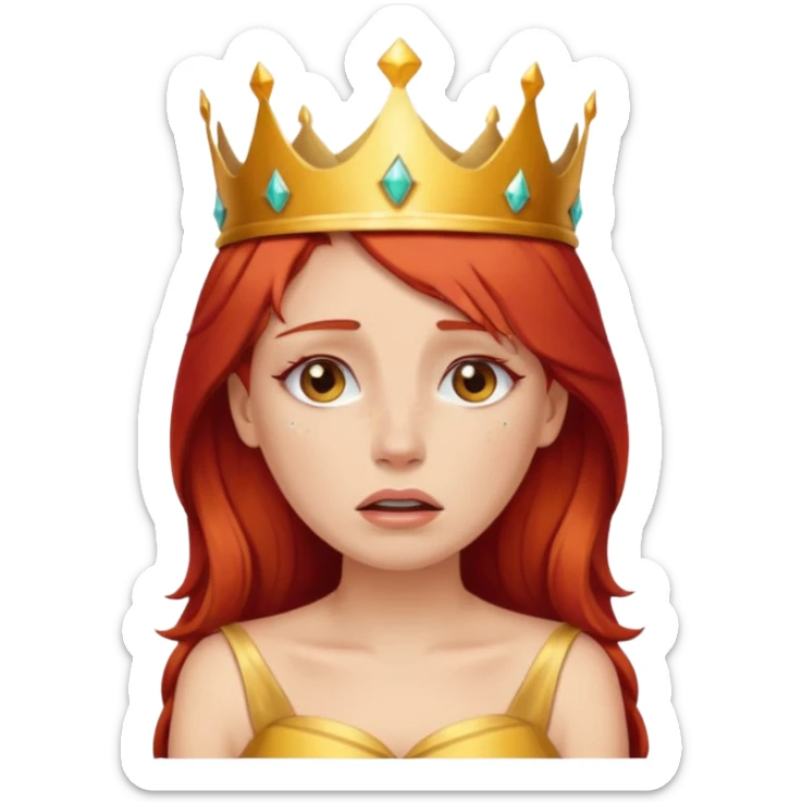 Beautiful lady crying can see shoulders red hair and crown on her head sticker