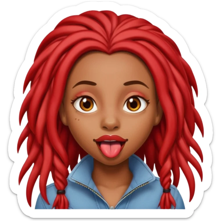 Black Girl sticking out tongue long red locs brown eyes pretty lips  sticker
