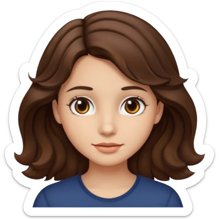A girl with medium wavy brown hair, dark brown eyes, and fair skin sticker