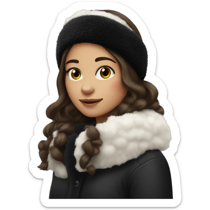 pretty brunette girl wearing black fuzzy headband for winter sticker