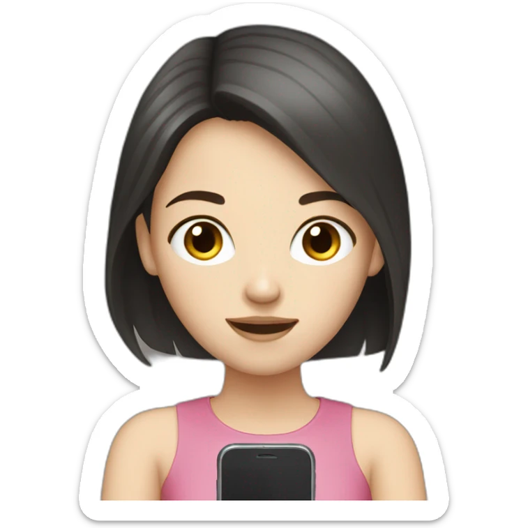 One white girl with loose, black-brown hair playing on her phone sticker