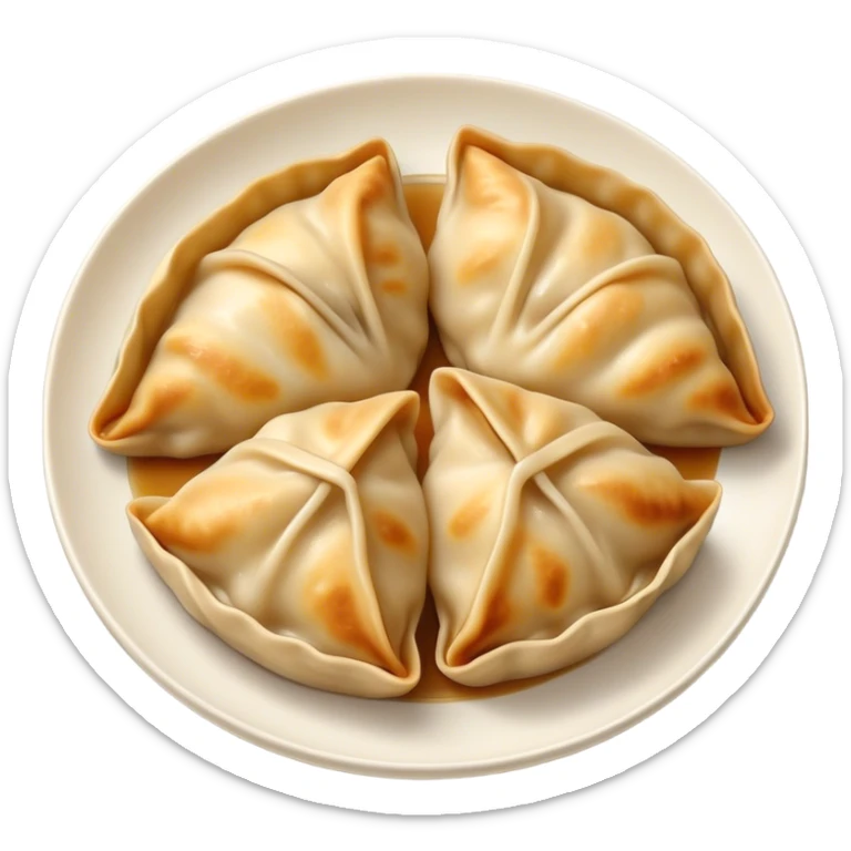Gyoza Cinematic Realistic Gyoza Dish Emoji, depicted in a close-up view of 1 to 2 delicate dumplings with a crisp, golden exterior and savory filling, rendered with exquisite detail and dynamic lighting. sticker