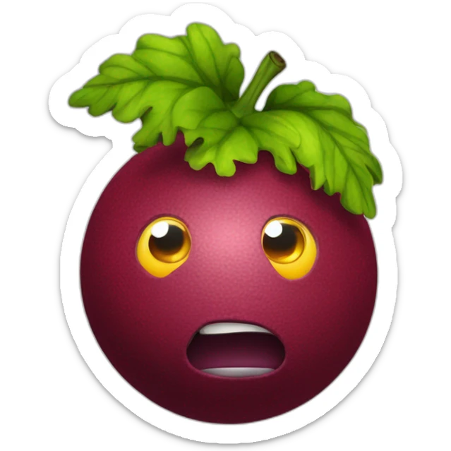 3d sphere with a cartoon calm beetroots Horse skin texture with stupid eyes sticker