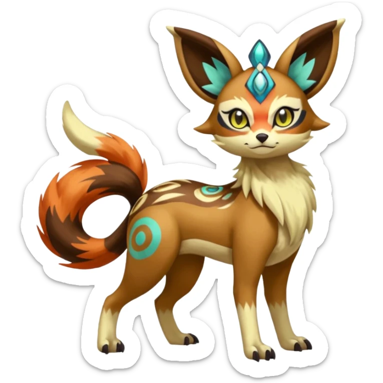 Tribal Colorful Exotic Fionbri-Kalon-Falvie-Vernid-Meloetta-Pokémon-Fakémon-Digimon-Spectrobe-hybrid-fusion, full body sticker