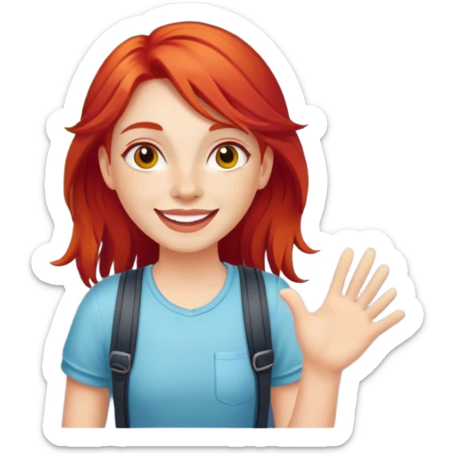 cheerful girl on the road like a turist with red hair  sticker