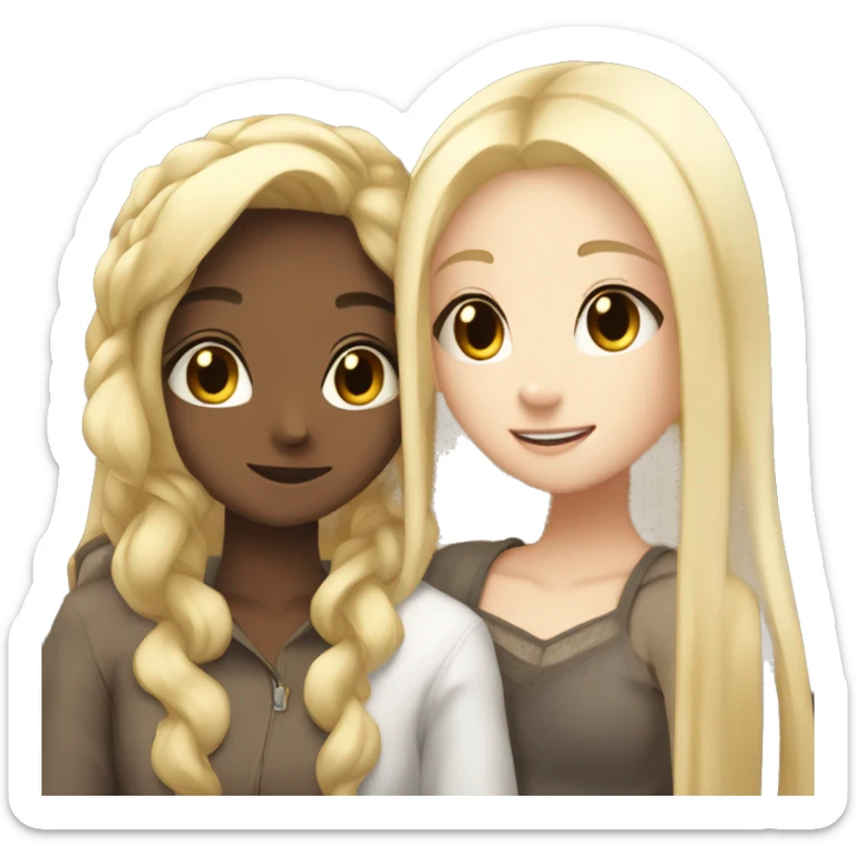 One arabica girl hair and another girl with straight blonde hair hugging each other anime  sticker