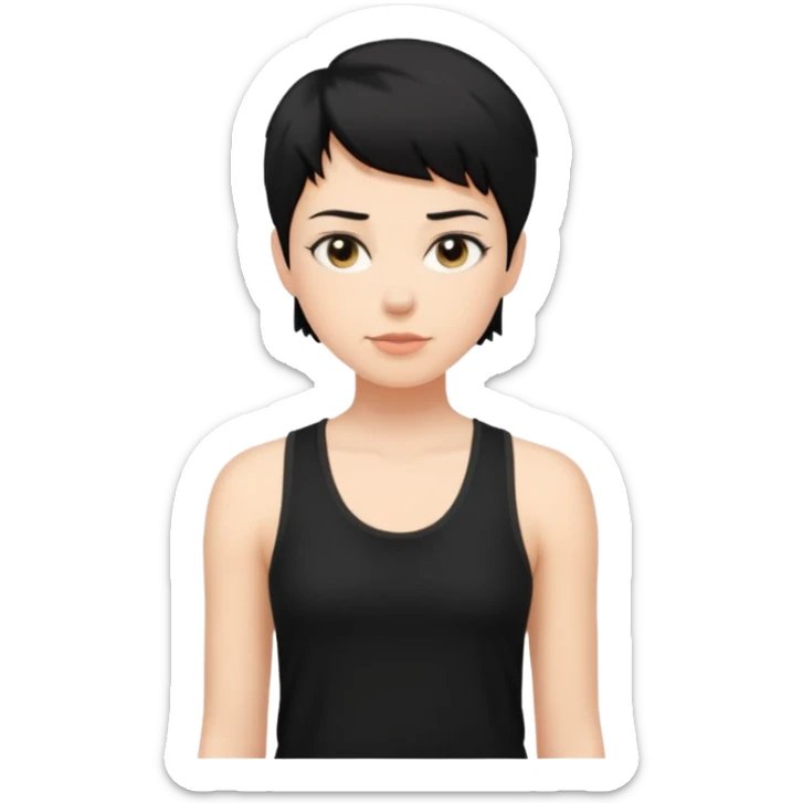 a white woman with short tomboy black hair wearing men's black tank top sticker