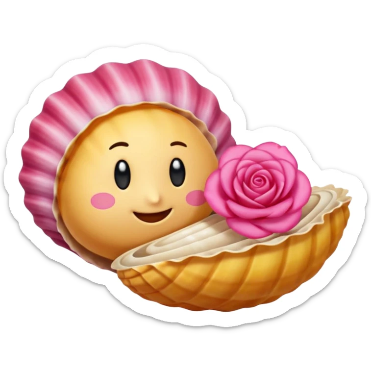 "Un'emoji che raffigura una conchiglia e una rosa fuse insieme in stile cartone animato, sfondo trasparente" sticker