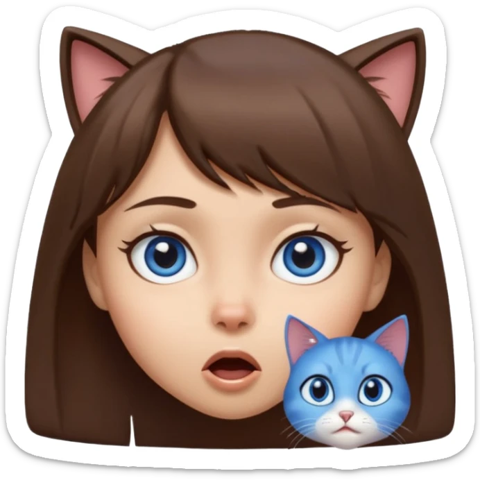 girl with sidebang, light skin, mocha brown hair, blue cat eyes, surprised expression sticker