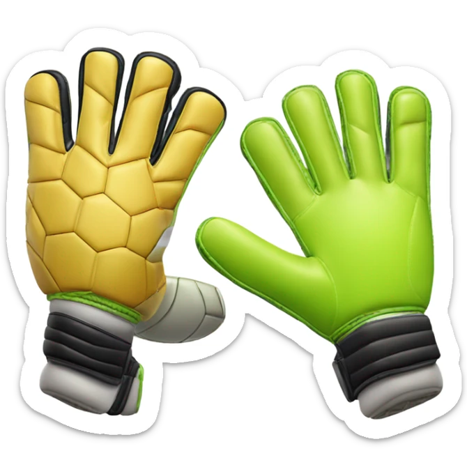 An emoji of a pair of goalkeeper gloves, slightly open, with a sporty design and padded palms, ready to catch a soccer ball sticker