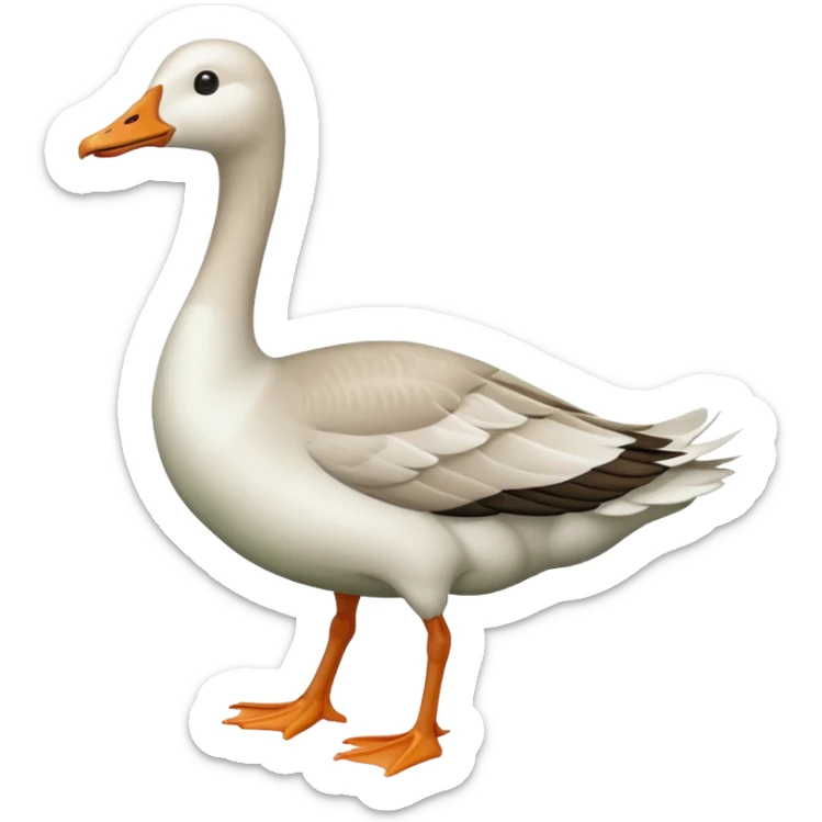 "Emoji of a running goose with a very long neck and two legs. The goose looks like a white goose dyed green, not a duck." sticker