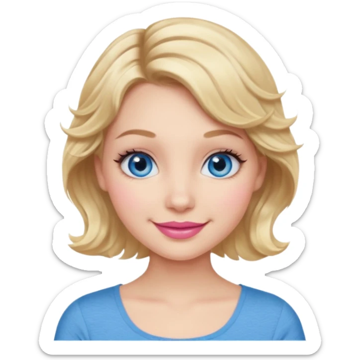Girl Blonde short wavy hair,  blue eyes, cute blue top, long lashes, pink lips, 👄  sticker