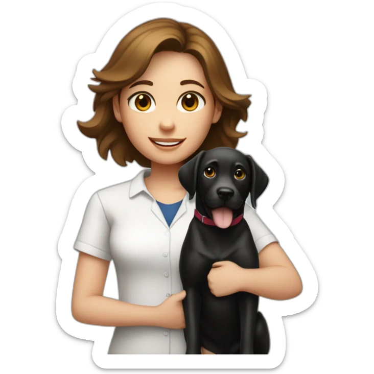 girl with brown hair in white shirt with black labrador holding a cheque with "100,-" sticker