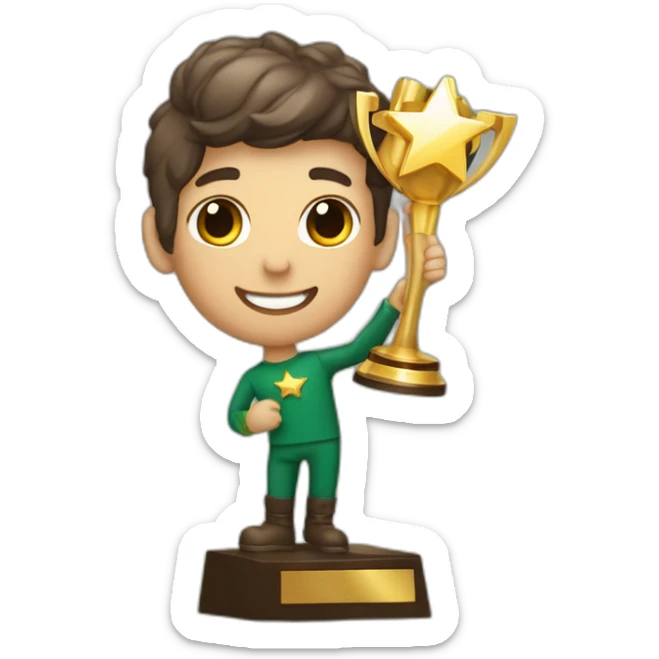 persona con un trofeo en las manos y con una estrella brillante detras sticker