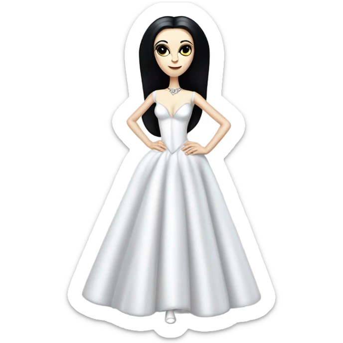Tall realistic thin Morticia Addams Princess Leia in white ballet ball gown  sticker