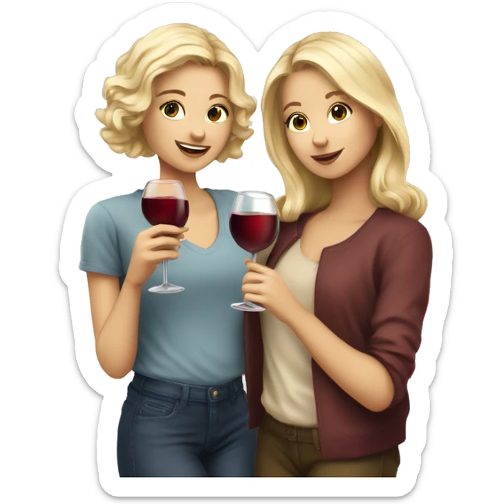 A blonde beautiful girl and a dark blonde super cute beautiful girl drink wine together sticker