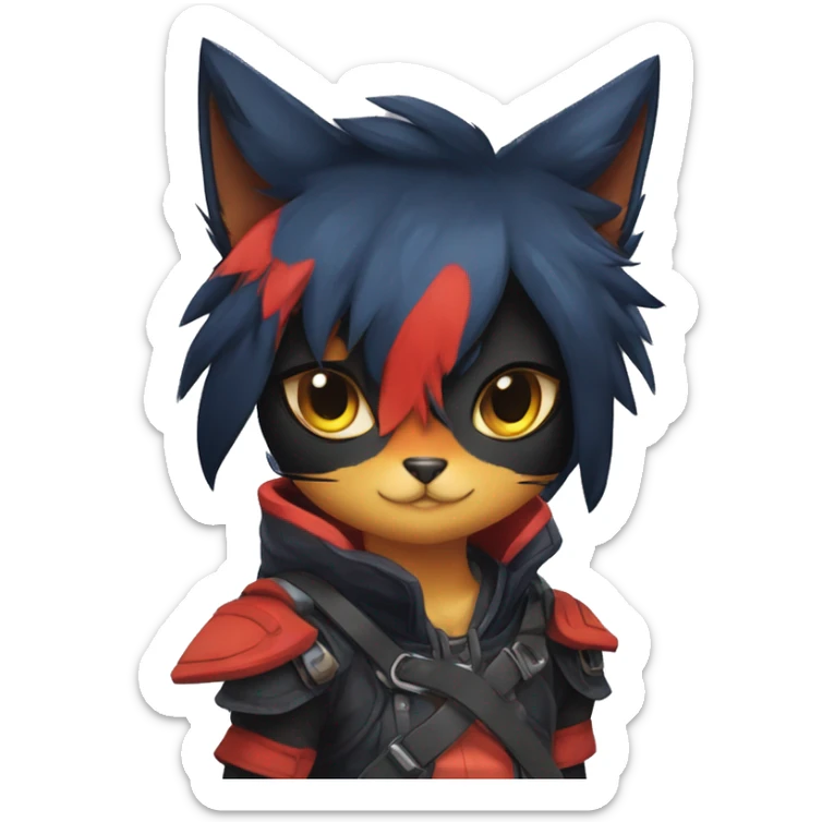 Edgy Shy Anthro Warrior cool pretty dark Litten-Pokémon-cat-fursona-animal techwear sticker