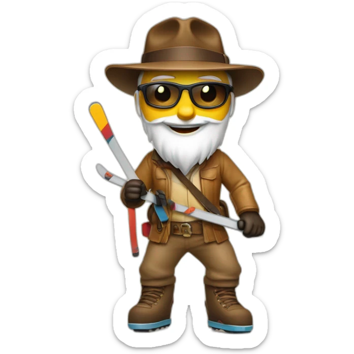 Indiana Jones qui fait du ski alpin avec skis au pied sticker