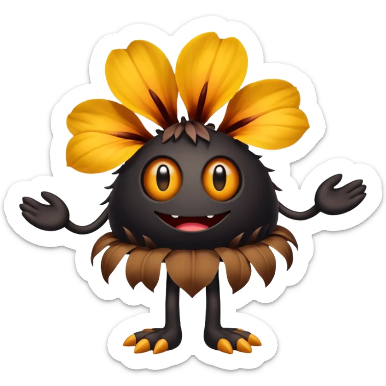 A flower like a monster with arms and legs, the body is a little bit black and the another bit brown sticker