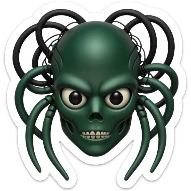 HR giger, wires, dark green, black flesh, head. dark black bones and skin sticker