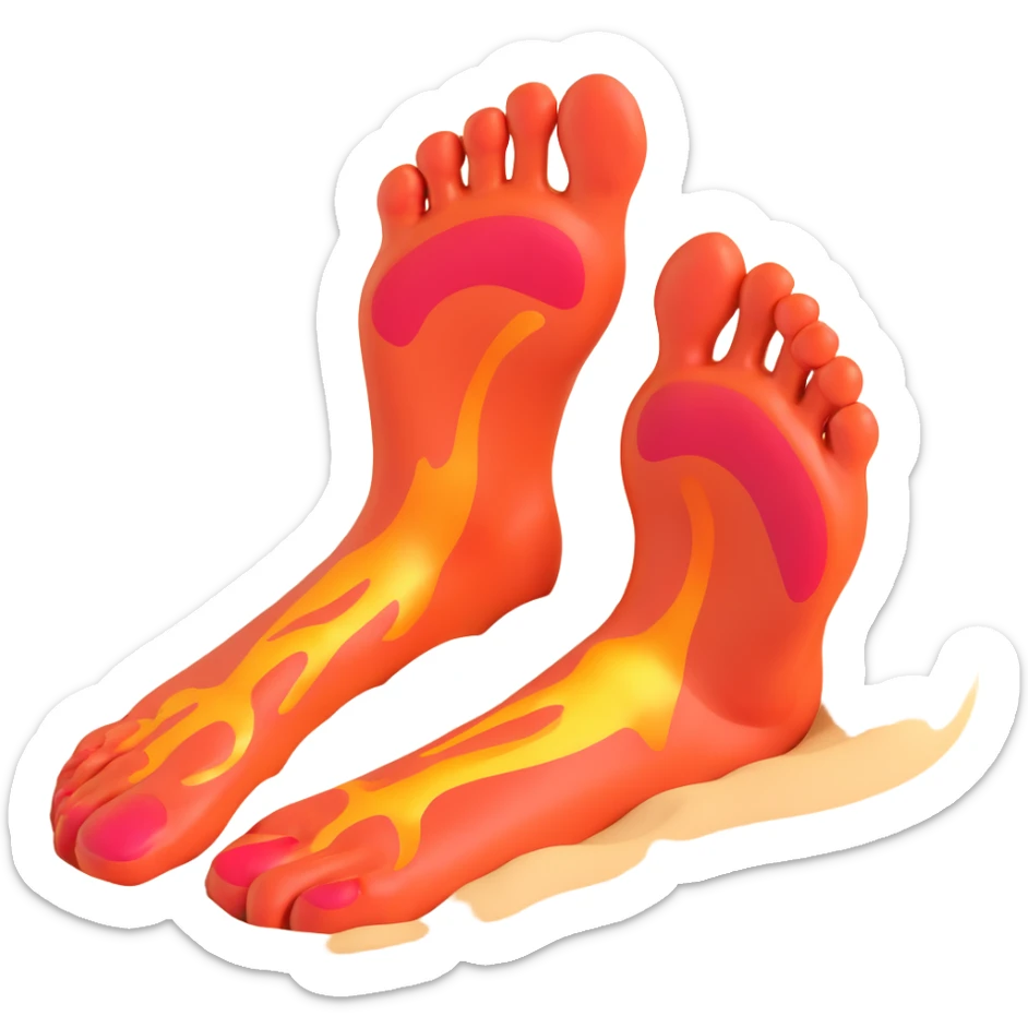 foot stepping on scorching hot beach sand with heat waves rising, showing pain without blood sticker
