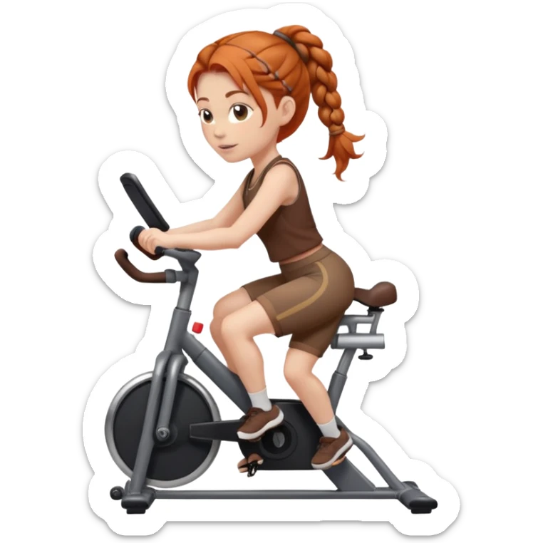 Ginger french braids riding stationary bike brown outfit sticker