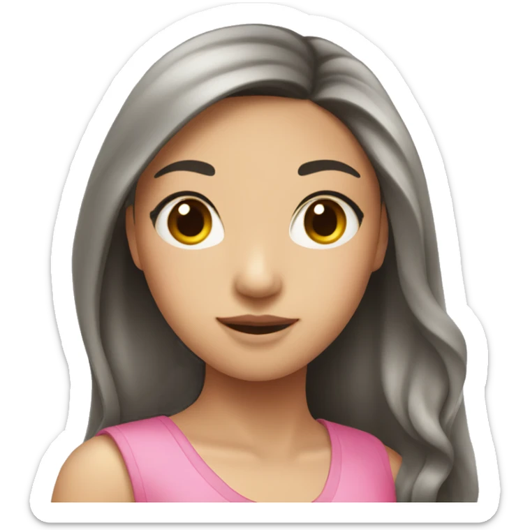 Asian girl with long hair wearing a pink dress sticker