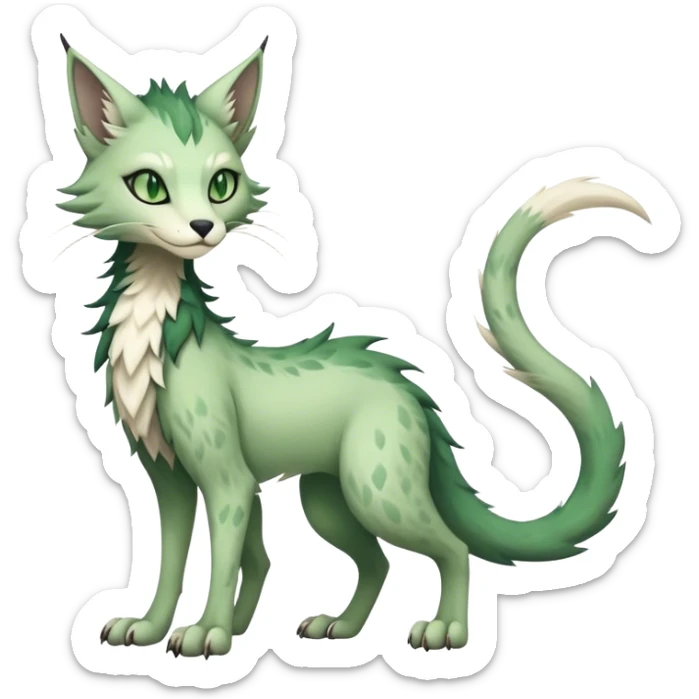 Kawaii dark edgy fantasy ethereal feline-vernid-sergal-fursona animal creature with a tufted tail full body with intricate markings  sticker