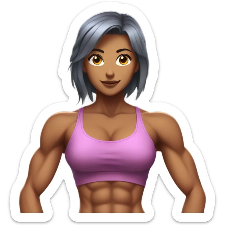 Anime woman bodybuilder with six pack and beautiful faces. From head to feet picture sticker