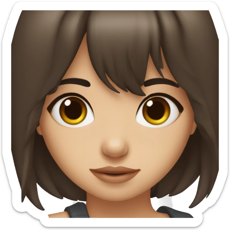 a 26 years old girl with long dark brown hair with res ombre long bangs, dark brown eyes sticker