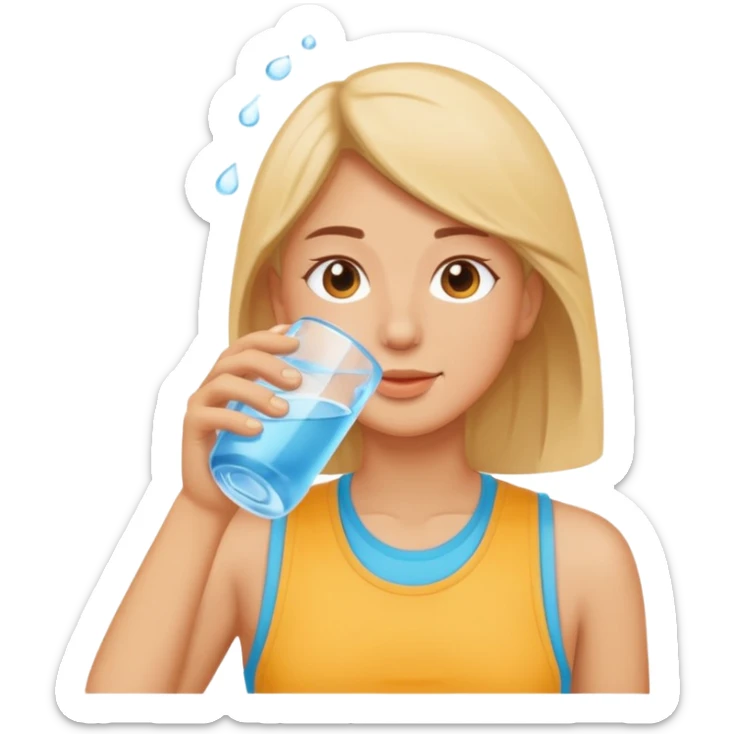 Emoji of a person drinking water, healthy and refreshing feeling, simple flat emoji style, bright colors, clean lines, no text, transparent background. sticker
